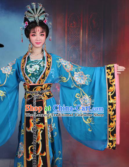 Chinese Traditional Shaoxing Opera Empress Embroidered Royalblue Dress Beijing Opera Hua Dan Costume for Women