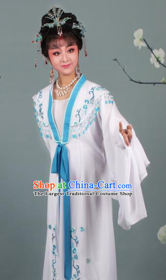 Chinese Traditional Huangmei Opera Rich Lady Embroidered White Dress Beijing Opera Hua Dan Costume for Women