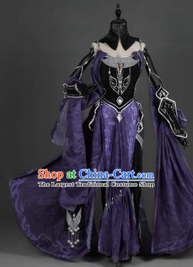 Chinese Traditional Cosplay Princess Embroidered Purple Dress Ancient Swordswoman Costume for Women
