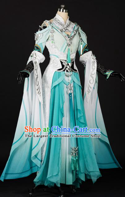 Chinese Traditional Cosplay Female Knight Green Hanfu Dress Ancient Swordswoman Costume for Women