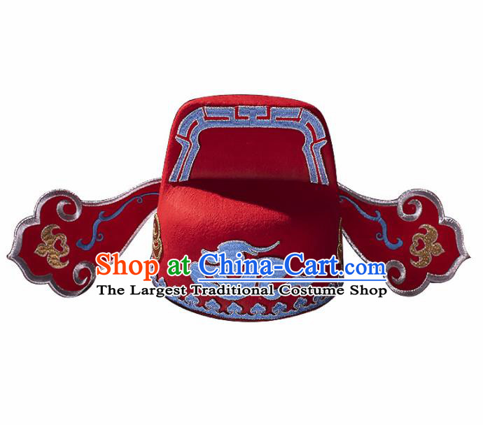 Chinese Traditional Beijing Opera Gifted Scholar Headwear Ancient Cosplay Nobility Childe Red Hat for Men