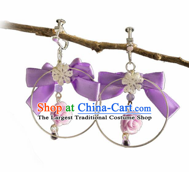 Chinese Traditional Accessories Ancient Cosplay Princess Purple Bowknot Earrings for Women
