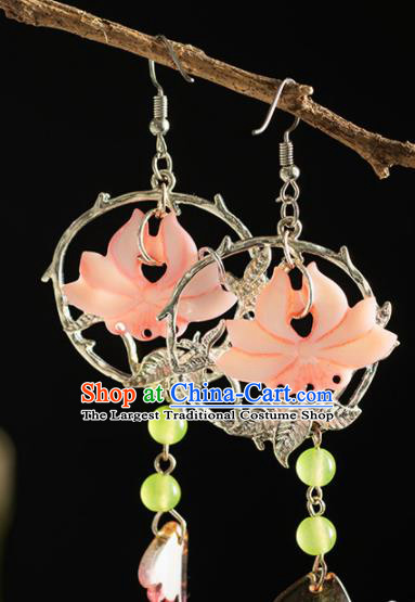 Chinese Traditional Accessories Ancient Cosplay Princess Pink Shell Lotus Earrings for Women