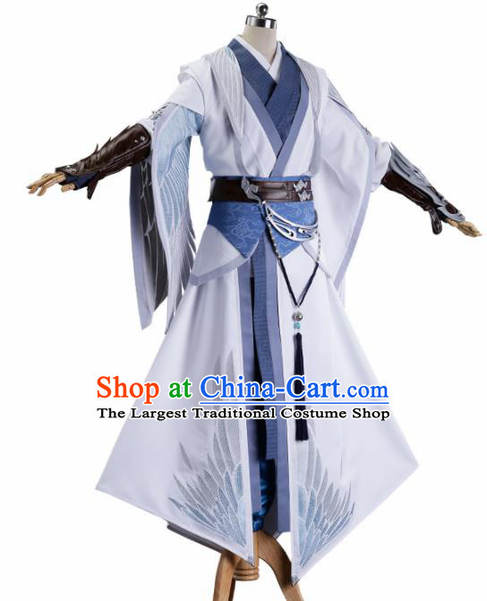 Chinese Traditional Cosplay Knight Nobility Childe White Costume Ancient Swordsman Hanfu Clothing for Men
