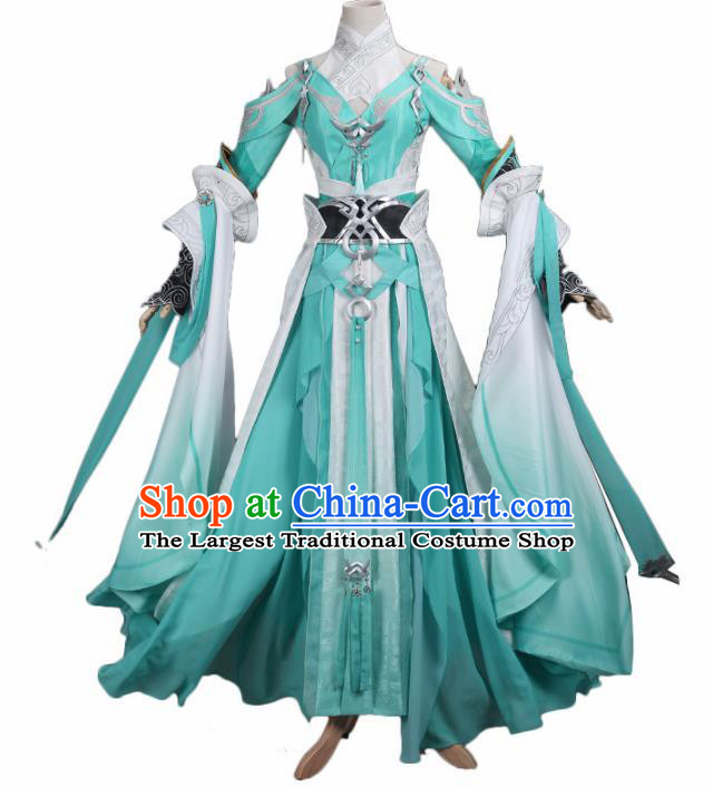 Chinese Traditional Cosplay Princess Costume Ancient Tang Dynasty Swordswoman Green Hanfu Dress for Women