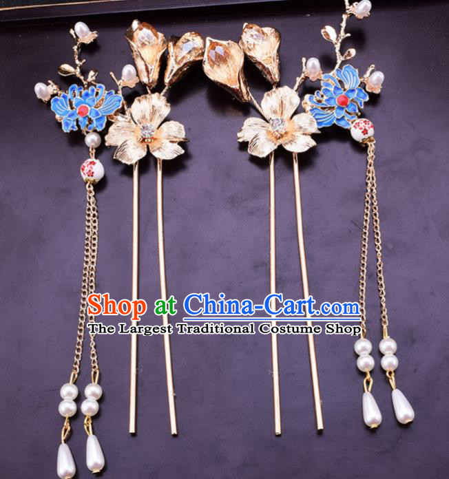 Chinese Traditional Hanfu Princess Hair Accessories Ancient Imperial Consort Tassel Hairpins for Women