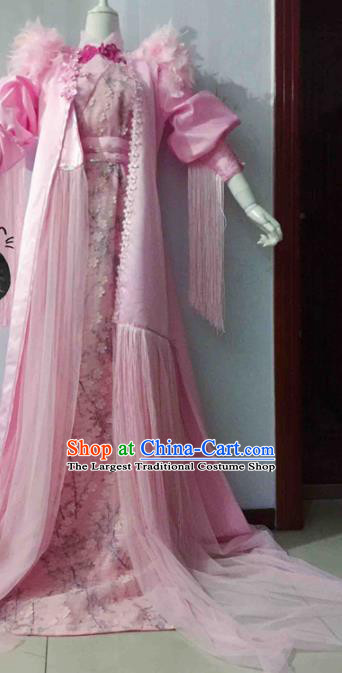 Traditional Halloween Cosplay Swordswoman Costume Ancient Princess Pink Hanfu Dress for Women