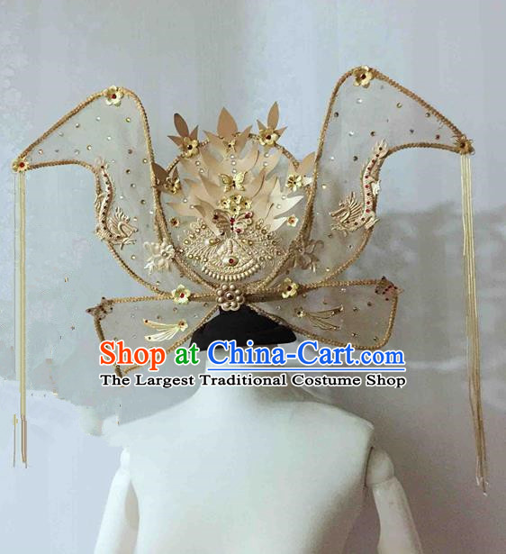 Chinese Traditional Hanfu Golden Phoenix Coronet Cosplay Princess Hair Accessories Ancient Imperial Consort Hairpins for Women