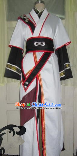 Chinese Traditional Cosplay Young Hero Costume Ancient Swordsman White Hanfu Clothing for Men