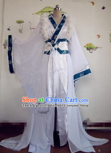 Chinese Traditional Cosplay Prince Costume Ancient Swordsman White Hanfu Clothing for Men