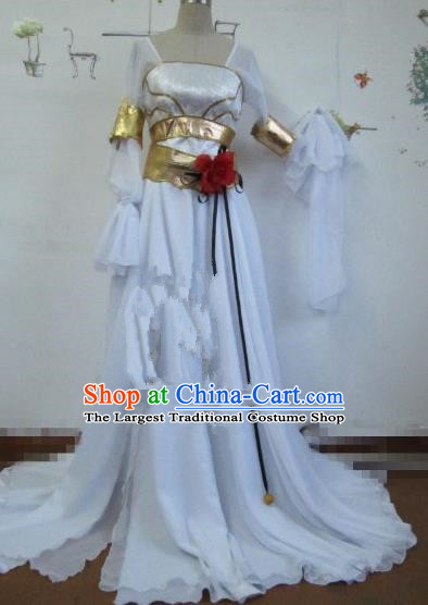 Chinese Traditional Cosplay Peri Princess Costume Ancient Flying Apsaras White Hanfu Dress for Women