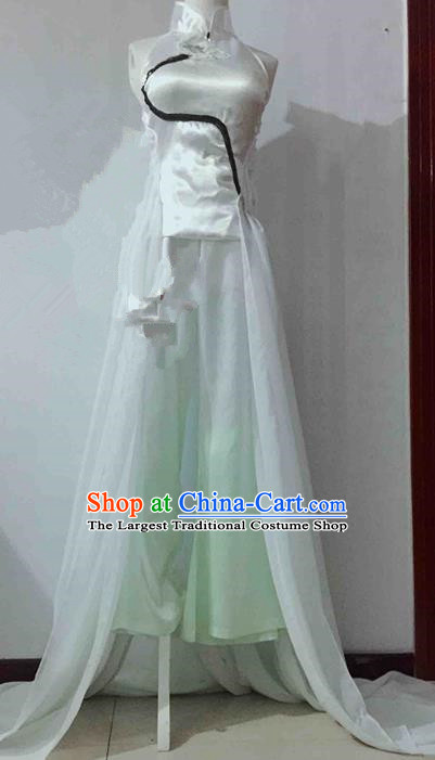 Traditional Chinese Modern Fancywork Costume National White Veil Full Dress for Women