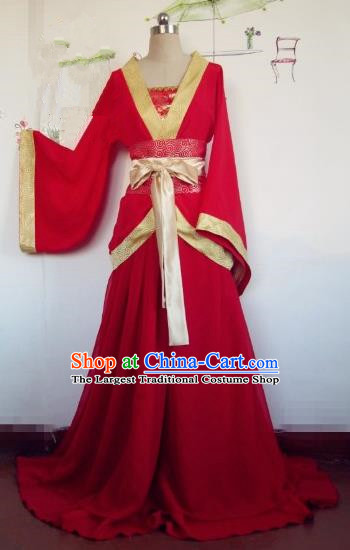 Chinese Traditional Cosplay Apsaras Costume Ancient Tang Dynasty Imperial Consort Red Hanfu Dress for Women