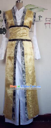 Chinese Traditional Cosplay Nobility Childe Costume Ancient Swordsman Golden Hanfu Clothing for Men