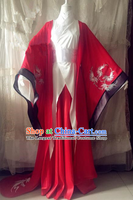 Chinese Traditional Cosplay Prince Wedding Costume Ancient Swordsman Red Hanfu Clothing for Men