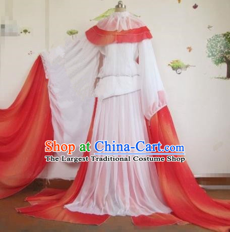 Chinese Traditional Cosplay Princess Costume Ancient Peri White Hanfu Dress for Women