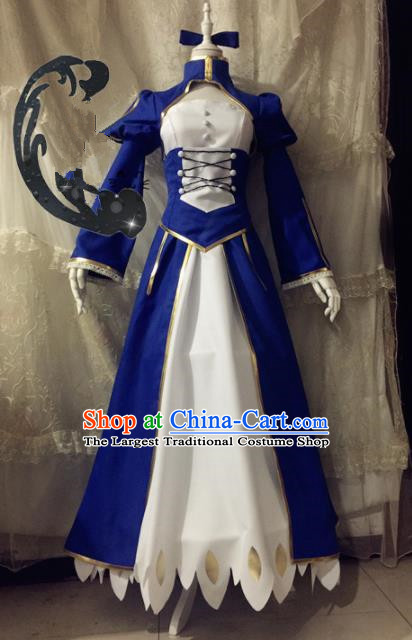 Traditional Modern Fancywork Costume Halloween Cosplay Nun Blue Dress for Women