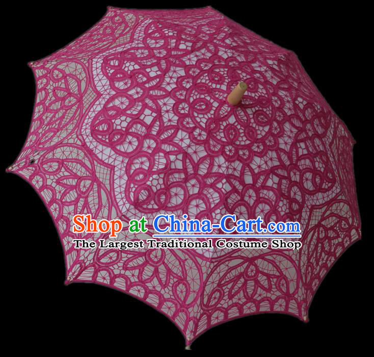 Chinese Traditional Photography Prop Rosy Lace Umbrella Handmade Umbrellas