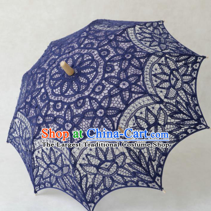 Chinese Traditional Photography Prop Navy Lace Umbrella Handmade Umbrellas