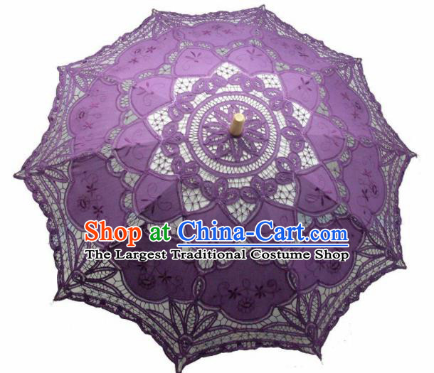 Chinese Traditional Photography Prop Purple Lace Umbrella Handmade Umbrellas