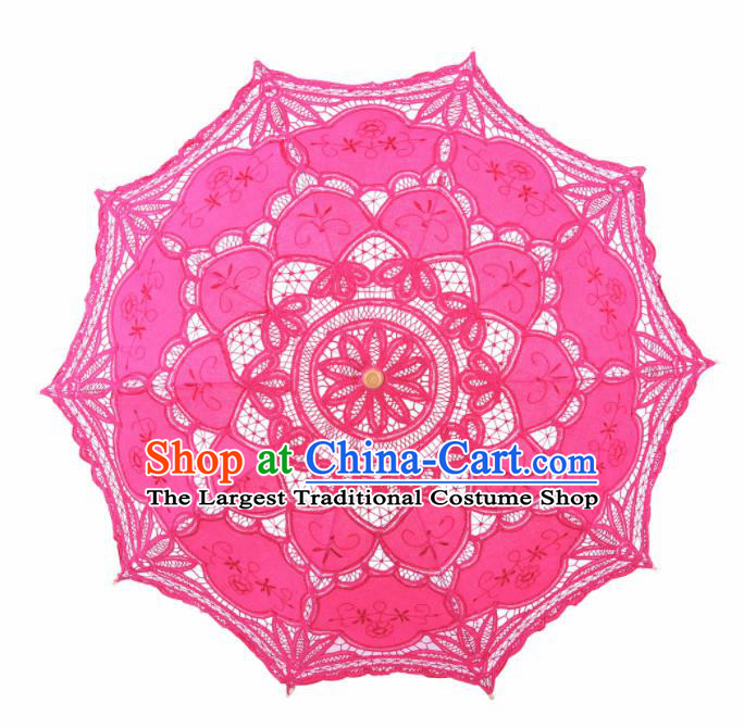 Chinese Traditional Rosy Lace Umbrella Photography Prop Handmade Umbrellas