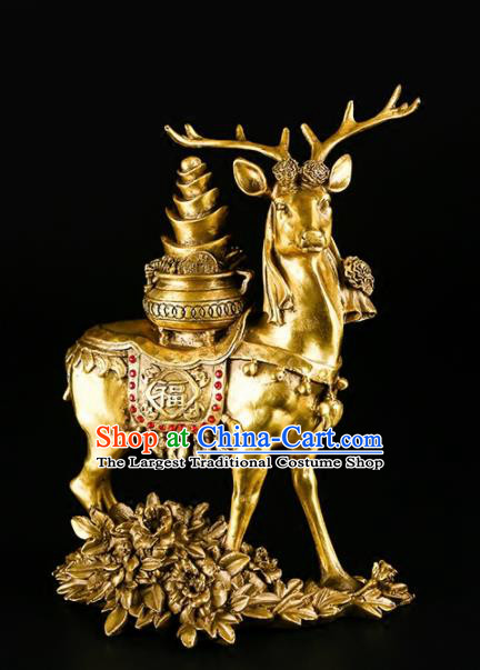 Chinese Traditional Feng Shui Calabash Items Taoism Bagua Brass Deer Decoration