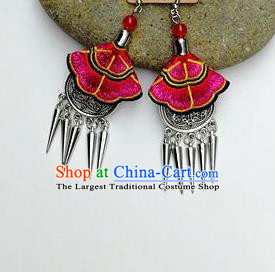Chinese Traditional Ethnic Jewelry Accessories Miao Nationality Embroidered Rosy Earrings for Women