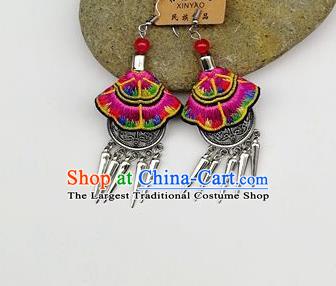 Chinese Traditional Ethnic Jewelry Accessories Miao Nationality Embroidered Pink Earrings for Women