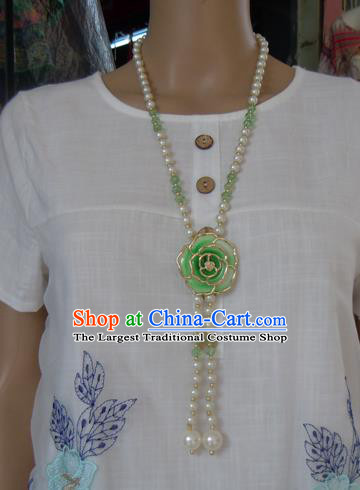 Chinese Traditional Ethnic Jewelry Accessories Green Rose Tassel Necklace for Women