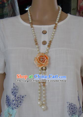 Chinese Traditional Ethnic Jewelry Accessories Orange Rose Tassel Necklace for Women