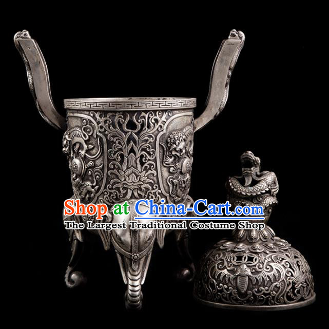 Chinese Traditional Taoism Bagua Carving Cupronickel Incense Burner Feng Shui Items Censer Decoration