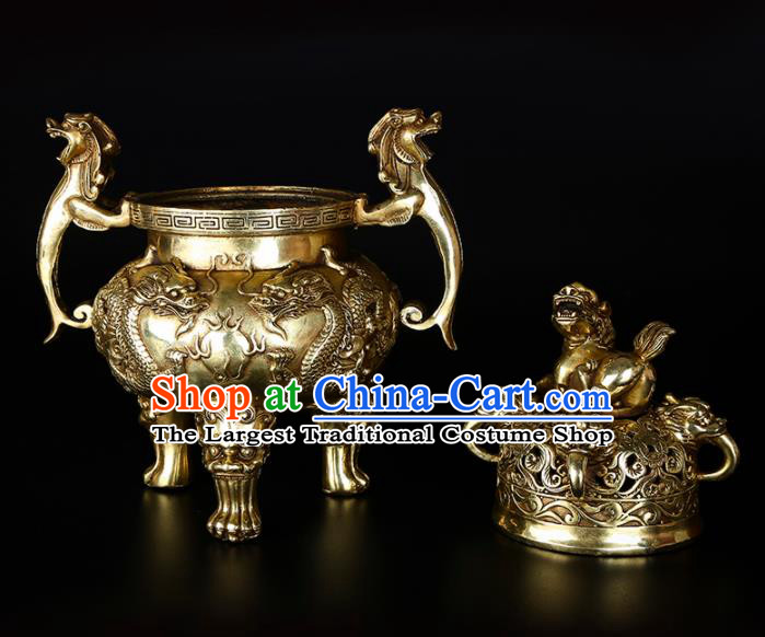 Chinese Traditional Taoism Bagua Brass Kylin Incense Burner Feng Shui Items Censer Decoration