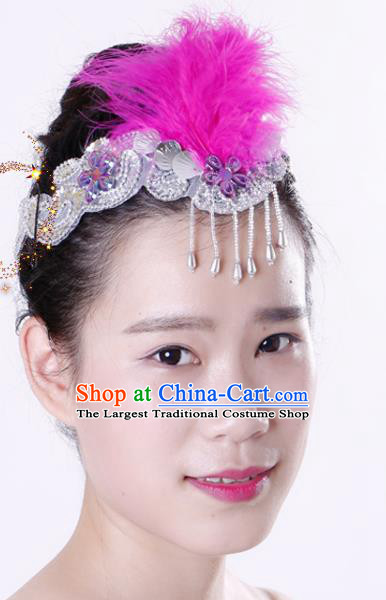 Chinese Traditional Yangko Dance Rosy Feather Tassel Hair Clasp National Folk Dance Hair Accessories for Women