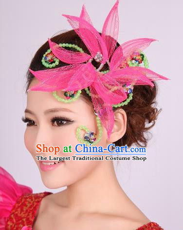 Chinese Traditional Yangko Dance Rosy Veil Hair Claw National Folk Dance Hair Accessories for Women