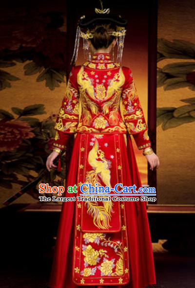 Traditional Chinese Red Wedding Dress Ancient Bride Embroidered Phoenix Xiu He Costume for Women