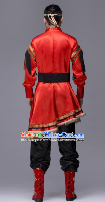 Chinese Traditional Tibetan Ethnic Folk Dance Red Costume Zang Nationality Dance Clothing for Men