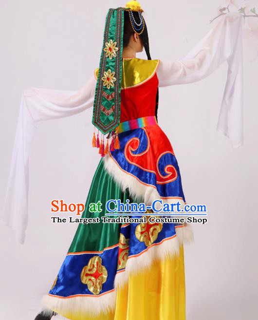 Chinese Traditional Tibetan Ethnic Folk Dance Costume Zang Nationality Dance Dress for Women