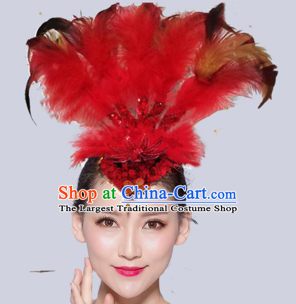 Chinese Traditional National Folk Dance Red Feather Hair Stick Yangko Dance Hair Accessories for Women