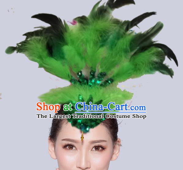 Chinese Traditional National Folk Dance Green Feather Hair Stick Yangko Dance Hair Accessories for Women
