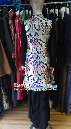 Chinese Traditional Tibetan Royalblue Vest Zang Nationality Heishui Dance Ethnic Costume for Women