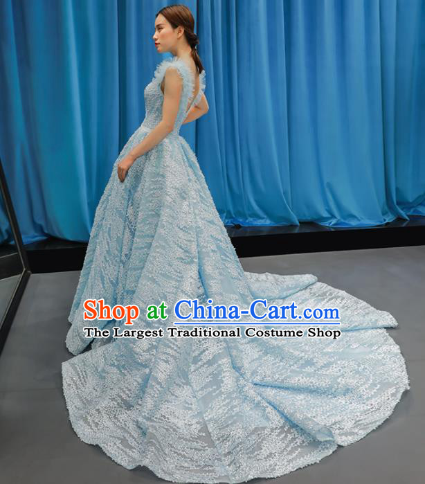 Top Grade Compere Blue Trailing Full Dress Princess Wedding Dress Costume for Women
