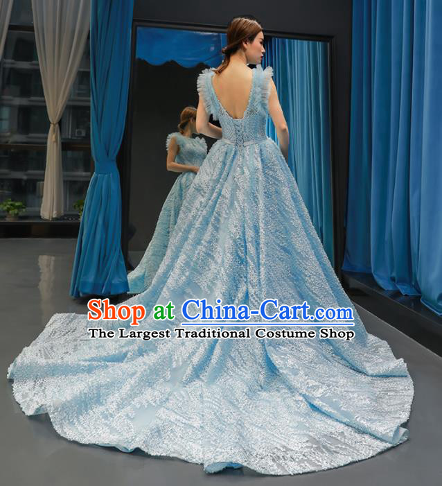 Top Grade Compere Blue Trailing Full Dress Princess Wedding Dress Costume for Women
