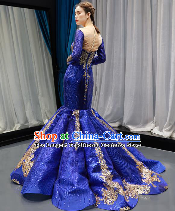 Top Grade Compere Royalblue Veil Fishtail Full Dress Princess Wedding Dress Costume for Women