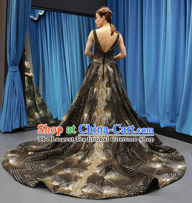 Top Grade Compere Black Trailing Full Dress Princess Wedding Dress Costume for Women