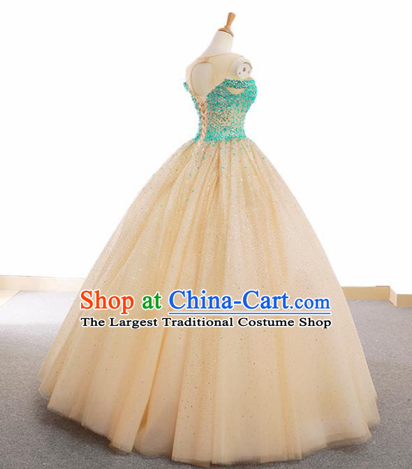Top Grade Compere Beige Veil Full Dress Princess Bubble Wedding Dress Costume for Women