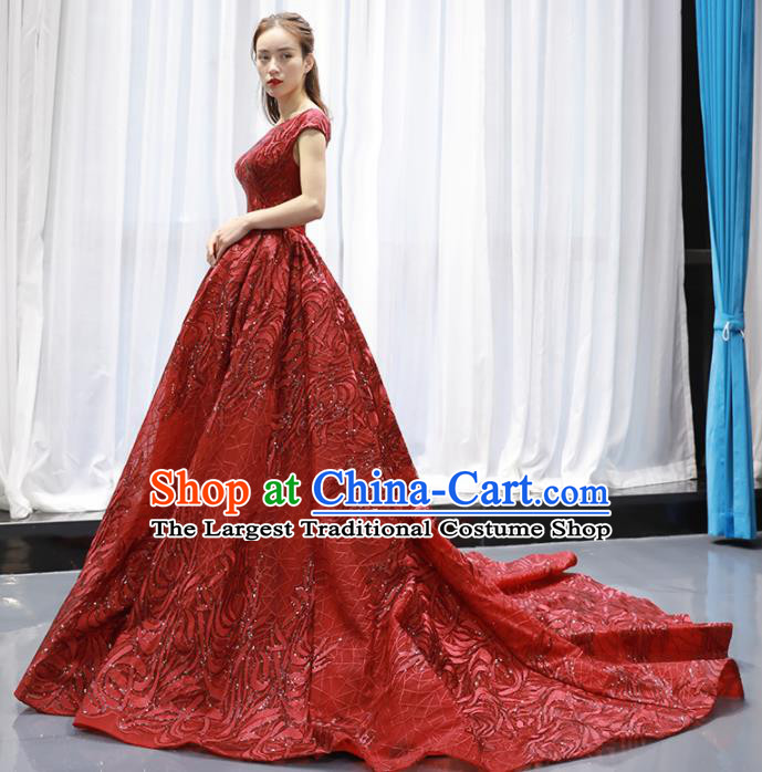Top Grade Compere Red Trailing Full Dress Princess Wedding Dress Costume for Women