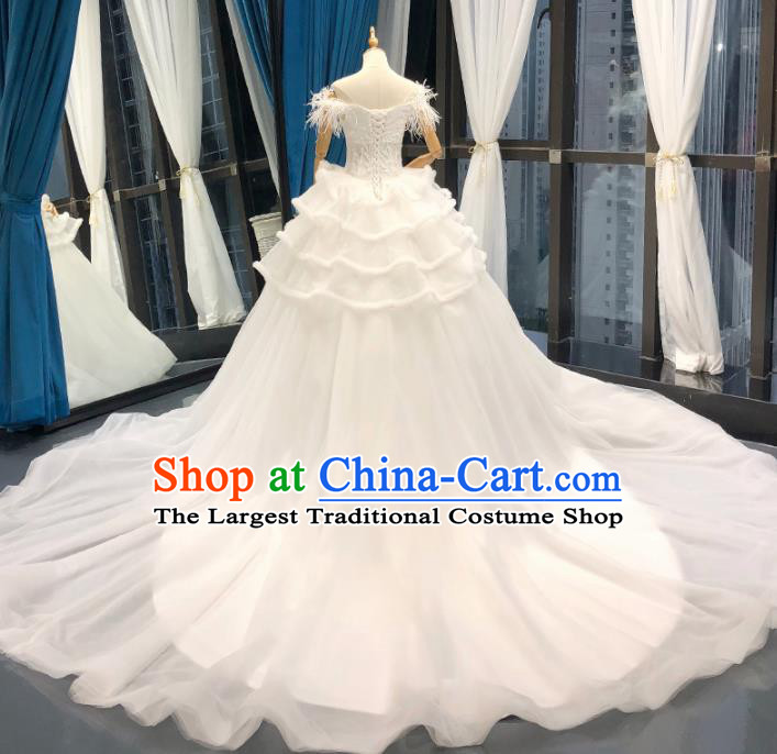 Top Grade Trailing White Veil Wedding Gown Bride Costume Full Dress Princess Dress for Women