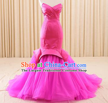 Top Grade Compere Rosy Veil Fishtail Trailing Full Dress Princess Embroidered Wedding Dress Costume for Women