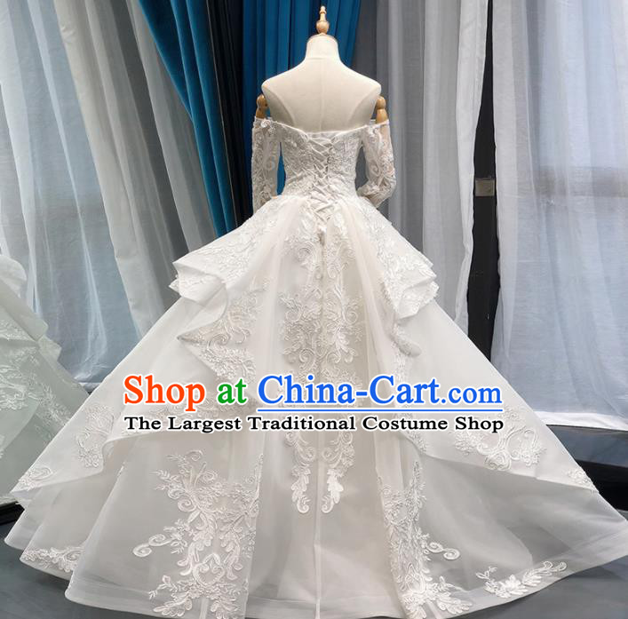 Top Grade Embroidered Wedding Gown Bride Costume White Bubble Full Dress Princess Dress for Women