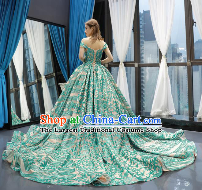 Top Grade Compere Green Trailing Full Dress Princess Bubble Wedding Dress Costume for Women